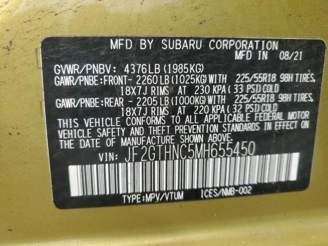 JF2GTHNC5MH655450 - 2021 SUBARU CROSSTREK LIMITED GREEN photo 12