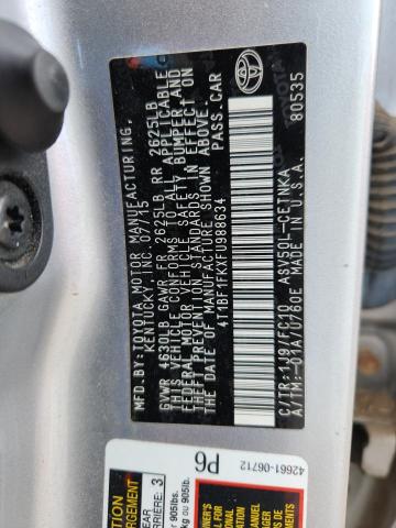 4T1BF1FKXFU988634 - 2015 TOYOTA CAMRY LE 银色 照片 12