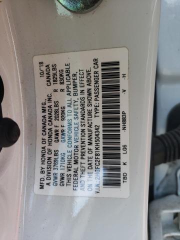 2HGFC2F81KH504342 - 2019 HONDA CIVIC SPORT თეთრი ფოტო 12