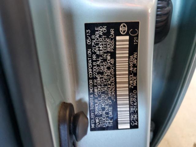 JTDKN3DU3D1692148 - 2013 TOYOTA PRIUS TURQUOISE photo 12