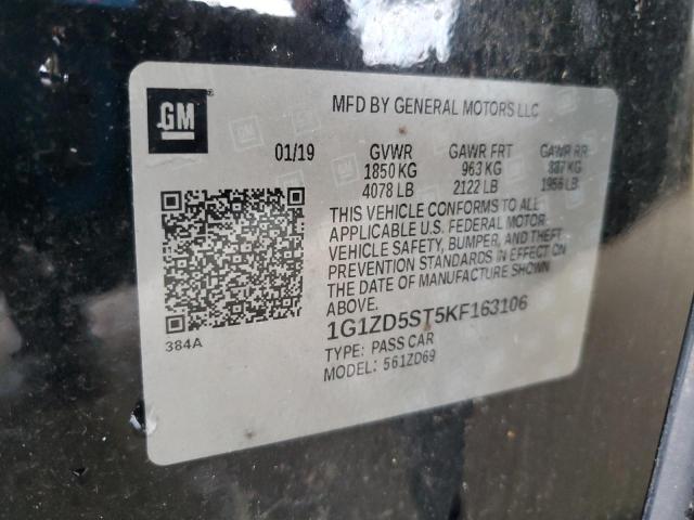 1G1ZD5ST5KF163106 - 2019 CHEVROLET MALIBU LT შავი ფოტო 13