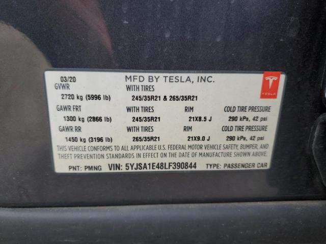 5YJSA1E48LF390844 - 2020 TESLA MODEL S GRAY photo 13