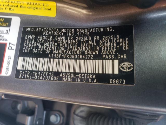 4T1BF1FK0GU164272 - 2016 TOYOTA CAMRY LE CHARCOAL photo 12