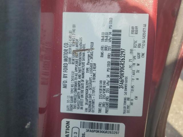 3FA6P0K90GR263297 - 2016 FORD FUSION TITANIUM RED photo 12