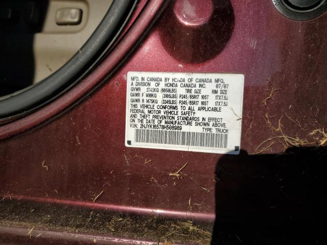 2HJYK16578H508989 - 2008 HONDA RIDGELINE RTL BURGUNDY photo 12