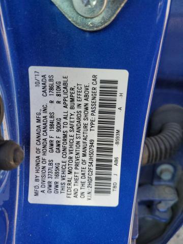 2HGFC2F54JH507949 - 2018 HONDA CIVIC LX BLUE photo 12