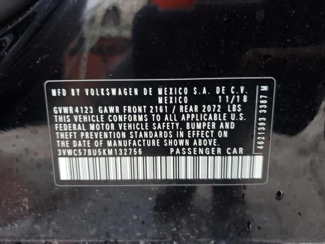 3VWC57BU5KM132756 - 2019 VOLKSWAGEN JETTA S BLACK photo 12