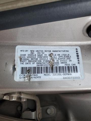 1NXBR32E23Z098787 - 2003 TOYOTA COROLLA CE BEIGE photo 13