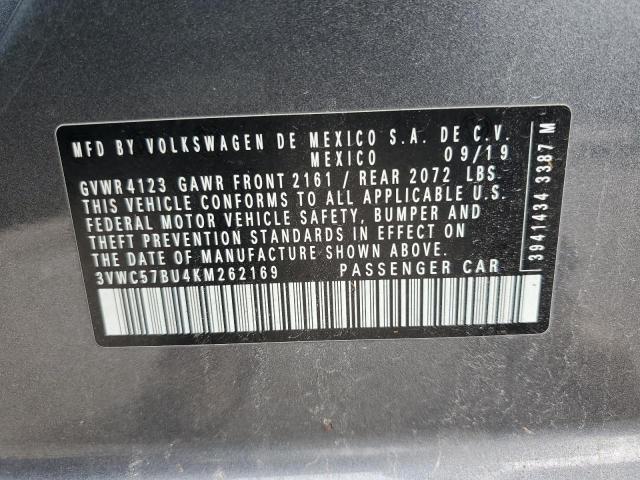 3VWC57BU4KM262169 - 2019 VOLKSWAGEN JETTA S 灰色 照片 13