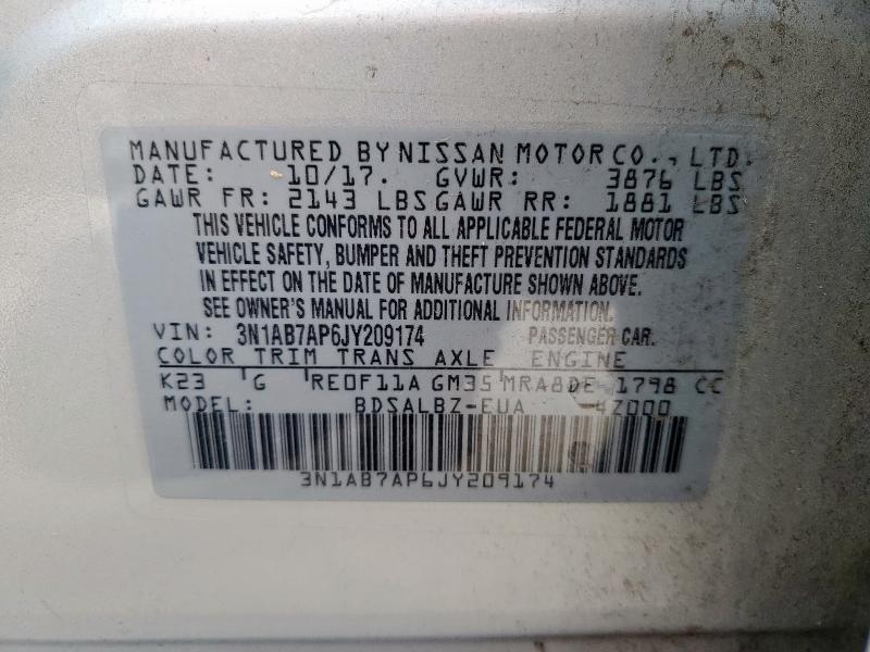 3N1AB7AP6JY209174 - 2018 NISSAN SENTRA S ვერცხლისფერი ფოტო 12