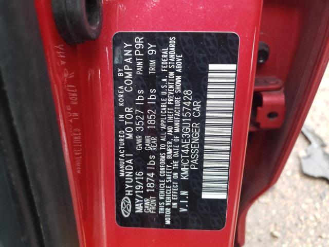 KMHCT4AE3GU157428 - 2016 HYUNDAI ACCENT SE RED photo 12