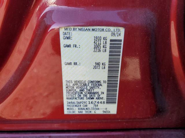 1N4AL3AP2FC167448 - 2015 NISSAN ALTIMA 2.5 RED photo 12