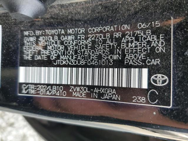 JTDKN3DU8F0461013 - 2015 TOYOTA PRIUS 黑色 照片 12