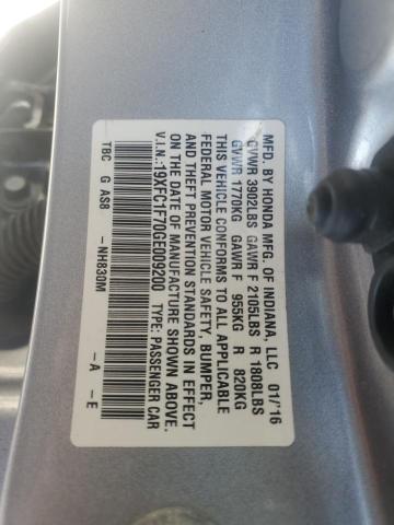 19XFC1F70GE009200 - 2016 HONDA CIVIC EXL ვერცხლისფერი ფოტო 12