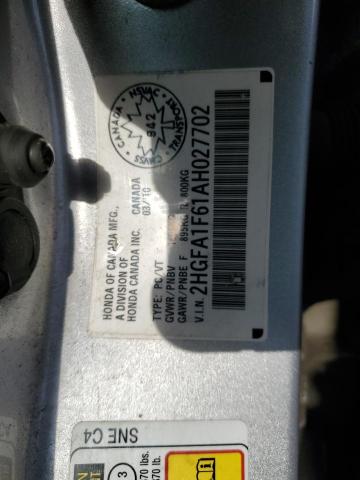 2HGFA1F61AH027702 - 2010 HONDA CIVIC LX-S 银色 照片 12