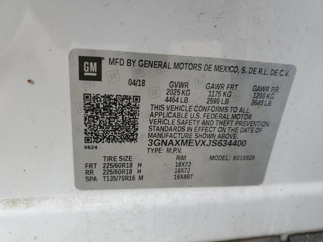 3GNAXMEVXJS634400 - 2018 CHEVROLET EQUINOX PREMIER WHITE photo 12