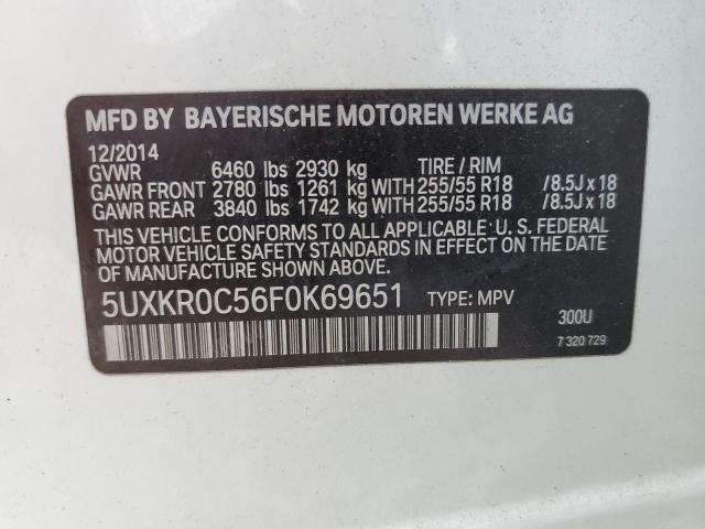 5UXKR0C56F0K69651 - 2015 BMW X5 XDRIVE35I WHITE photo 13
