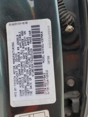 4T1BE32K73U225129 - 2003 TOYOTA CAMRY LE BLUE photo 12