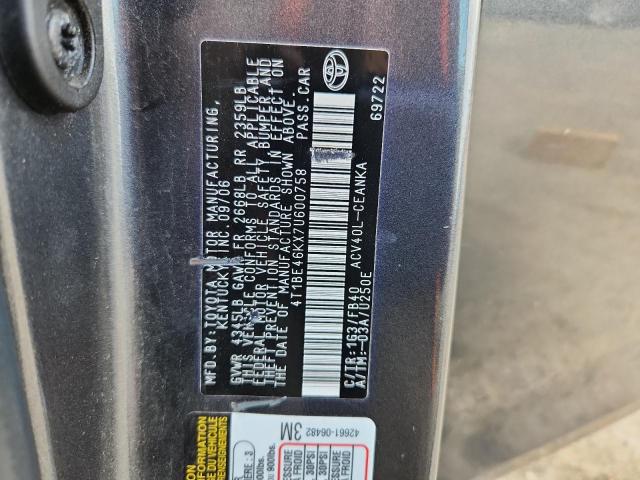 4T1BE46KX7U600758 - 2007 TOYOTA CAMRY CE ნაცრისფერი ფოტო 12