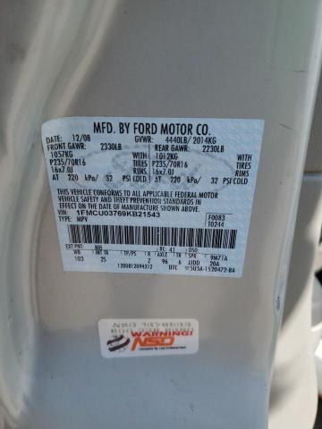 1FMCU03769KB21543 - 2009 FORD ESCAPE XLT WHITE photo 13