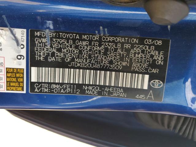 JTDKB20U487773509 - 2008 TOYOTA PRIUS 蓝色 照片 12