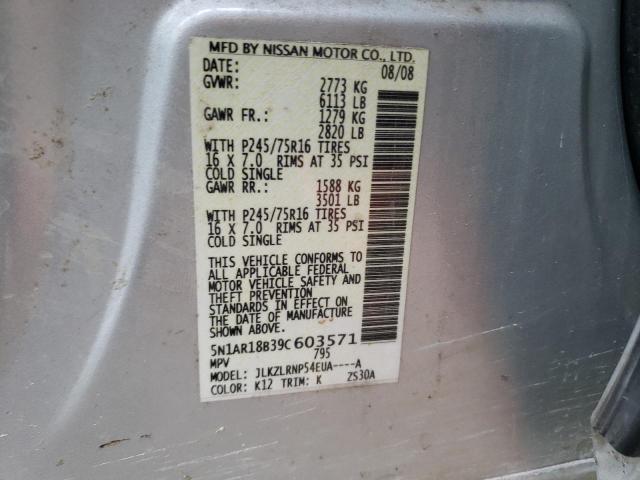 5N1AR18B39C603571 - 2009 NISSAN PATHFINDER S SILVER photo 13