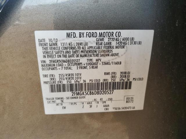 2FMGK5C86DBD20527 - 2013 FORD FLEX SEL GRAY photo 13