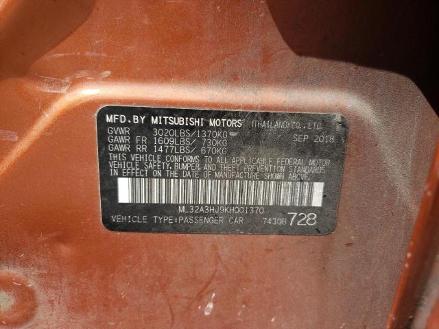 ML32A3HJ9KH001370 - 2019 MITSUBISHI MIRAGE ES Նարնջագույն լուսանկար 13
