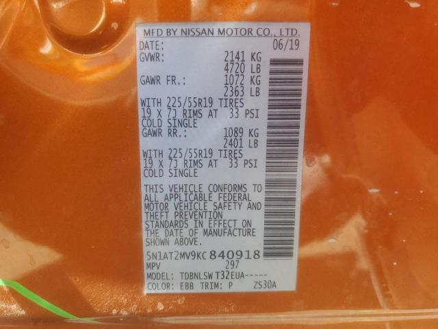 5N1AT2MV9KC840918 - 2019 NISSAN ROGUE S Orange Foto 13