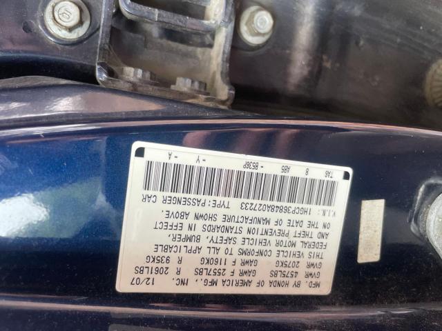 1HGCP36848A027233 - 2008 HONDA ACCORD EXL BLUE photo 10