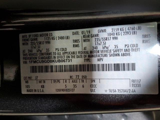 1FMCU9GD0KUB06731 - 2019 FORD ESCAPE SE ნაცრისფერი ფოტო 14