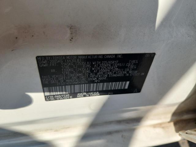 2T3ZF4DV3AW049824 - 2010 TOYOTA RAV4 თეთრი ფოტო 12