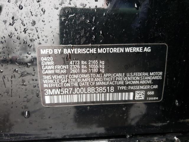 3MW5R7J00L8B38518 - 2020 BMW 330XI Negro foto 12