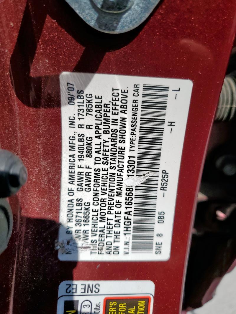 1HGFA16568L013301 - 2008 HONDA CIVIC LX MAROON photo 12