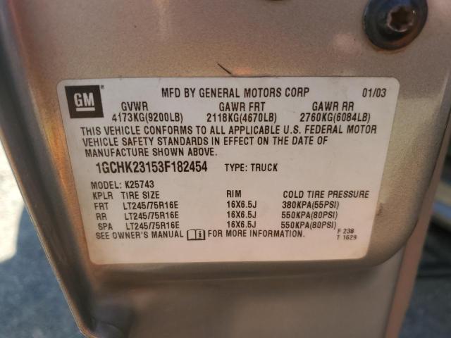 1GCHK23153F182454 - 2003 CHEVROLET SILVERADO K2500 HEAVY DUTY SILVER photo 12