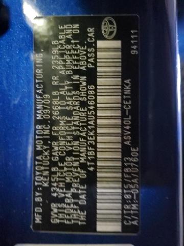 4T1BF3EK1AU546086 - 2010 TOYOTA CAMRY BASE BLUE photo 12