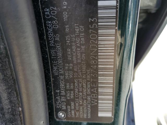 WBAET37482NJ20753 - 2002 BMW 325 I GREEN photo 12