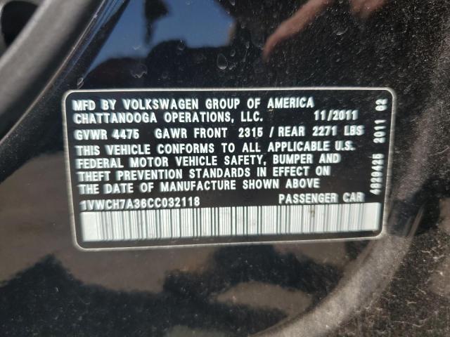1VWCH7A36CC032118 - 2012 VOLKSWAGEN PASSAT SEL BLACK photo 13