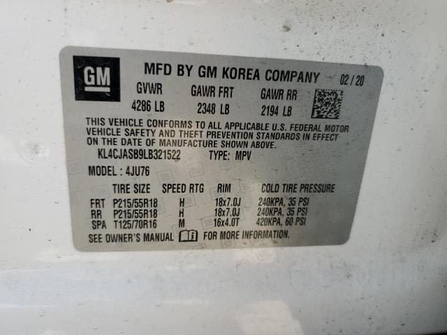 KL4CJASB9LB321522 - 2020 BUICK ENCORE PREFERRED WHITE photo 13