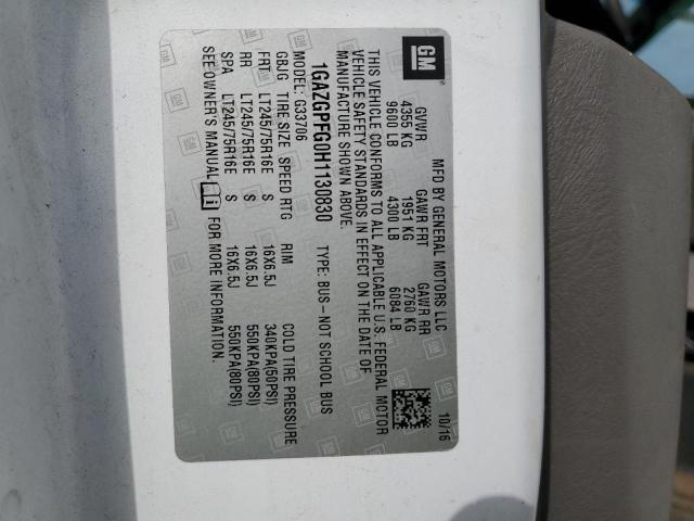 1GAZGPFG0H1130830 - 2017 CHEVROLET EXPRESS G3 LT WHITE photo 13