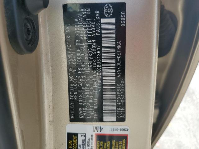 4T1BF3EK0BU613617 - 2011 TOYOTA CAMRY BASE 金色 照片 12