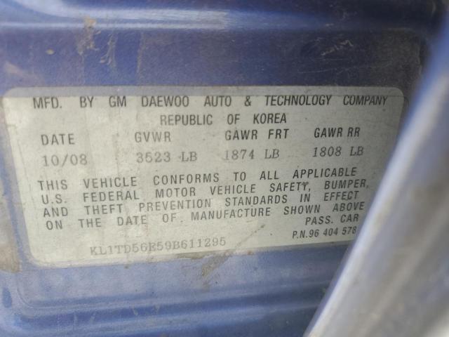 KL1TD56E59B611295 - 2009 CHEVROLET AVEO LS BLUE photo 12