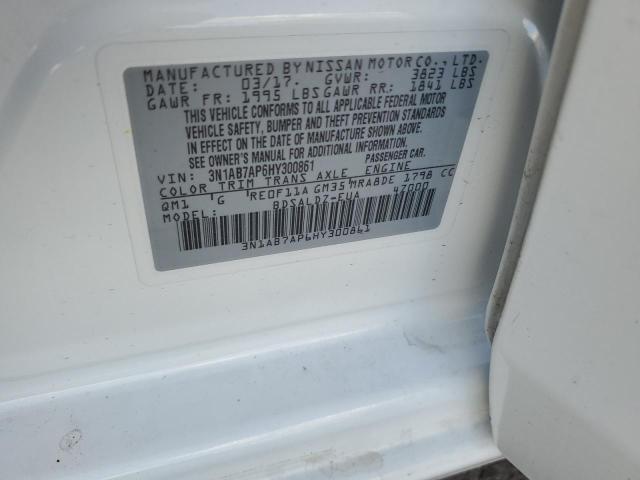 3N1AB7AP6HY300861 - 2017 NISSAN SENTRA S WHITE photo 12