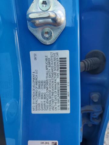 19XFL2H8XNE021380 - 2022 HONDA CIVIC SPORT BLUE photo 12