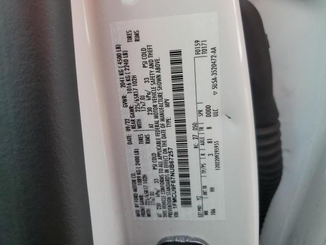 1FMCU9F67NUB67257 - 2022 FORD ESCAPE S 白色 照片 13