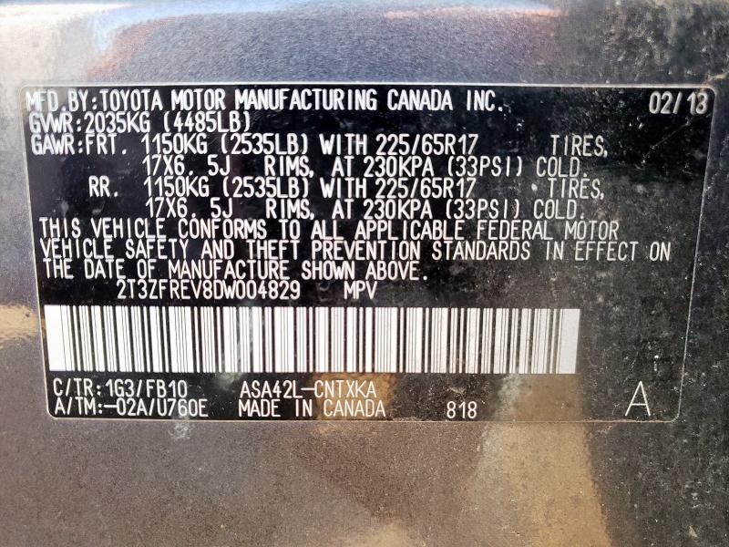 2T3ZFREV8DW004829 - 2013 TOYOTA RAV4 LE GRAY photo 13