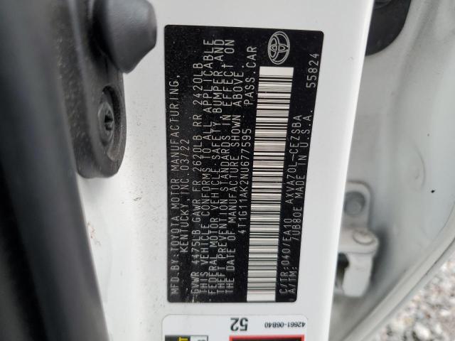 4T1G11AK2NU677595 - 2022 TOYOTA CAMRY SE WHITE photo 13