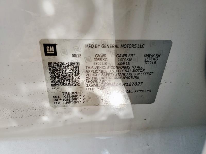 1GNLCDECXKR127827 - 2019 CHEVROLET TAHOE POLICE Biały zdjęcie 12