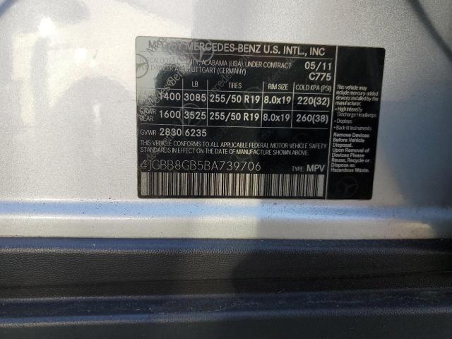 4JGBB8GB5BA739706 - 2011 MERCEDES-BENZ ML 350 4MATIC SILVER photo 13