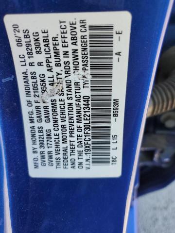 19XFC1F30LE213440 - 2020 HONDA CIVIC EX ლურჯი ფოტო 13